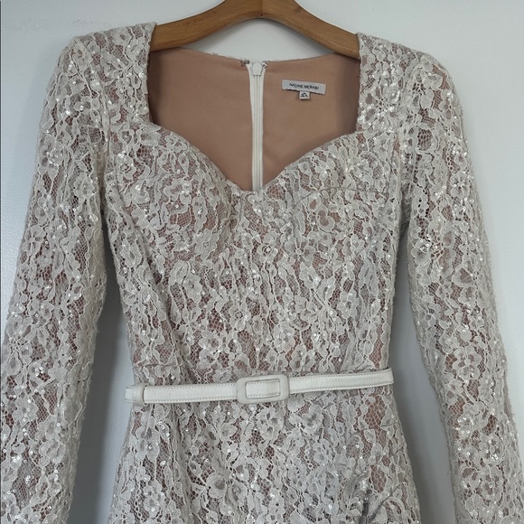 NADINE MERABI Carly Sequins  Mini Dress with detatchable belt and Feather Detail - Picture 9 of 15